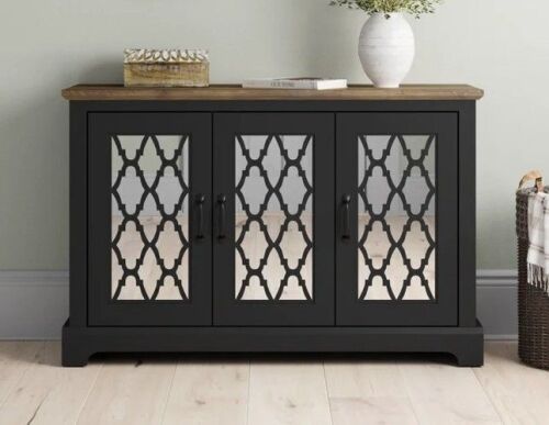 Laurel Foundry Modern Farmhosue Chessani 45.7'' Sideboard with Mirrored Wood Accent in Black Knotty Oak New in Box $499