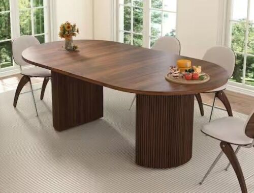 ATHMILE Walnut Wood 78.74 in. Double Pedestal Dining Table Seats 8 with Adjustable Tabletop New Shelf Pull $599