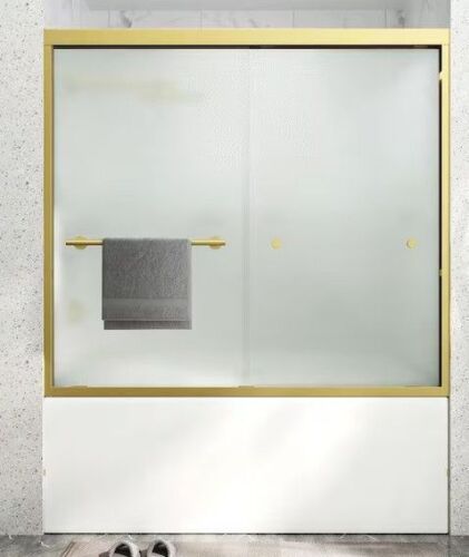Easyworc 55"-60" W x 60" H Double Sliding Aluminum Framed Bath Tub Shower Door in Brushed Gold with 1/4" Frosted Tempered Glass SD-S9002E-6060-BG-FG New in Box $999
