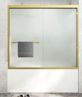 Easyworc 55"-60" W x 60" H Double Sliding Aluminum Framed Bath Tub Shower Door in Brushed Gold with 1/4" Frosted Tempered Glass SD-S9002E-6060-BG-FG New in Box $999