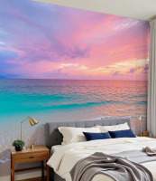 Red Barrel Studio&reg; 3D Wallpaper Pink Sunset Coastal Beach Ocean Landscape Wall Mural Self Adhesive Peel and Stick Wallpaper for Bedroom Living Room Dormitory Home Decor Wall Ceiling Wardrobe Sticker, 96" L x 69" W New In Box $199