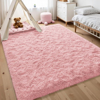 Bungalow Rose 8 ft x 10 ft Soft Fluffy Area Rug, Plush Memory Foam Rug with Non-Slip Backing, Pink $299