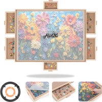 ALL4JIG 1500 Pieces Rotating Puzzle Board with 6 Drawers and Cover, 24.92"x33.58" Portable Wooden Jigsaw Puzzle Table for Adults,Lazy Susan Spinning Puzzle Boards Gift for mom, Surface for Lego Building New In Box $199