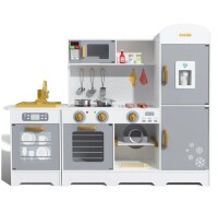 CoziBB Wooden Pretend Play Kitchen Set with Lights & Sounds, 21 Accessories, Grey, New In Box $299