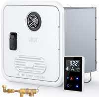 ITEFDTUTNE RV Tankless Water Heater, High Altitude Available, with White Door and Controller, DC 12V, On Demand Instant Hot Water Heater, With RV Extra External Water Outlet, Push-To-Open Door $399