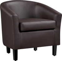 Yaheetech Barrel Chair, Faux Leather Accent Chair with Soft Padded and Sturdy Legs for Living Room/Bedroom/Study/Waiting Room, Espresso New In Box $299