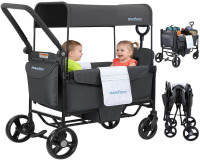 MOMFANN Wagon Stroller for 2 Kids, All-Terrain Foldable Baby Wagon with Adjustable Push & Pull Handle, 5-Point Harness, Removable Canopy, Footwell & Large Storage Bag-Gray $299