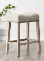 Red Barrel Studio&reg; 24" Backless Saddle Seat Counter Stool In Tan, Upholstered With Wood For Home Living Tan Upholstery, Built Residential Place New In Box $299