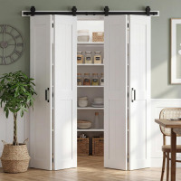 SMARTSTANDARD Bifold Barn Door 2 Panels 48" x 84", Bi-Fold Sliding Closet Doors, MDF Wood Door with PVC Surface, Waterproof & Sliding Smooth Bifold Doors for Closet, Living Room, Bedroom | MDF Wood Door, Waterproof PVC Surface, Sliding Smooth Bifold Doors