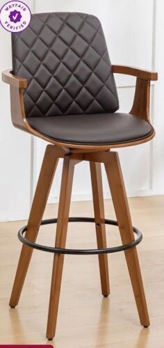 Kunzent 26 inch Swivel Counter Stools with Curved Back and Arms, Walnut Craftsmanship, in Brown New In Box $399