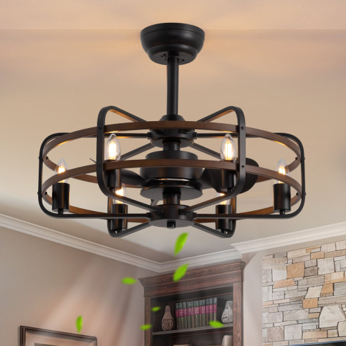 Gracie Oaks Copper 24.8" Classic Black Caged Farmhouse Ceiling Fan With Light Kit and Remote Control New In Box $299