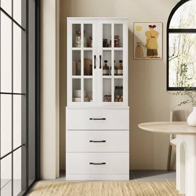 Ebern Designs 71" H X 23.6" W Kitchen Pantry With Bookcases, Glass Door Kitchen, White, New in Box $399