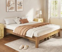 Wrought Studio Full Size Solid Wood Bed Frame with Slatted Support, No Springs Required, Easy Assembly, Sturdy Center Leg in Honey New in Box $299