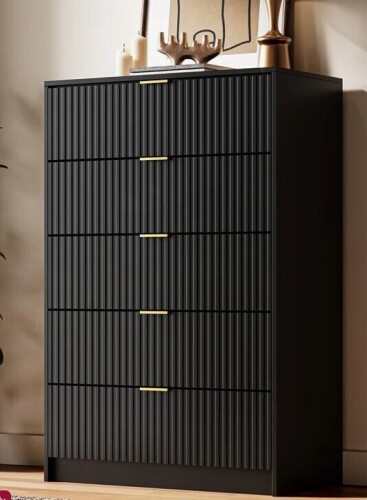 Ebern Designs Solid Wood 5 Drawer Dresser in Black New Open Box $599