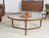 Poly & Bark Ciro Solid Wood Glass-Top Round Coffee Table New in Box $799