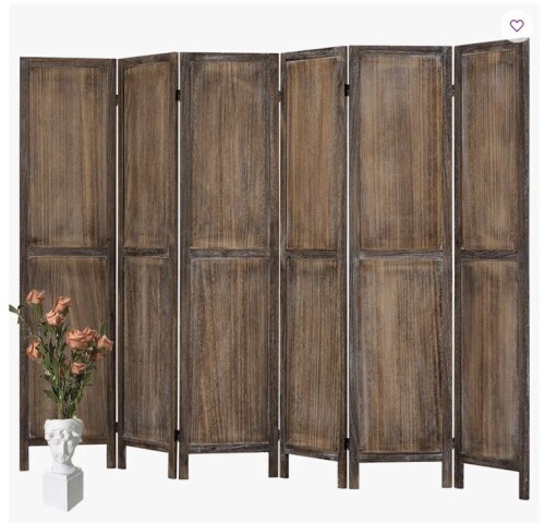 Gracie Oaks 67" Folding Room Divider Screen, 4/6 Panel 360&deg; Adjustable Privacy Screen with Solid Wood Frame, Fully Assembled Decorative Partition in Brown New in Box $399