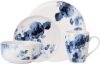 Safdie & Co. Midnight Rose 14 Piece Dinnerware Set, Service for 4, Fiesta Dinnerware, home trends and home food network essentials, White/Blue, 16" L x 12" W x 15" H (HK03715EC) New Shelf Pull $299