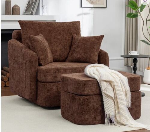 Latitude Run Upholstered Corduroy Swivel Chair With Ottoman, Brown New in Box $599