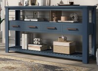 LOVMOR 61.5 Inch Modern Pine Wood Rectangular Navy Blue Console Table 4 Drawers 3 Shelves for Entryway Hallway Living Room Foyer New in Box $899