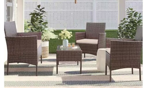 Tozey Brown 4-Pieces Wicker Outdoor Patio Furniture Sets Rattan Chair Wicker Set with Beige Cushion New in Box $599