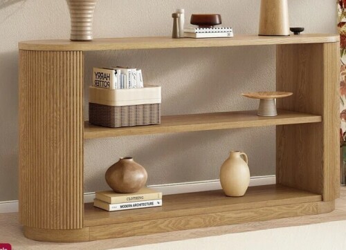 Latitude Run Contemporary Oval Console Table with Ribbed Sides and Two Spacious Open Shelves New in Box $699
