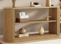 Latitude Run Contemporary Oval Console Table with Ribbed Sides and Two Spacious Open Shelves New in Box $699