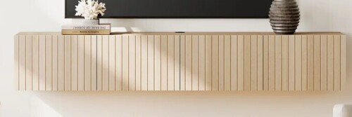 Ebern Designs Haajarah Manufactured Wood Floating TV Stand in Light Oak $399