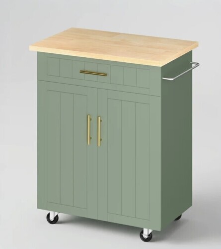 Ebern Designs Kitchen Island Cart With Storage,Rolling Side Table On Wheels With Worktop, Cabinet,Towel Rack And Drawers New in Box $299