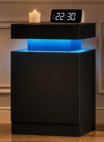 Wrought Studio Nightstand with LED Light Modern Side Table in Black Set of 2 New in Box $299