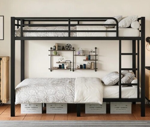 Latitude Run Twin Over Twin Metal Bunk Bed For Teens And Adults,space-saving/noise Reduced/no Box Spring Needed, Black New in Box $499