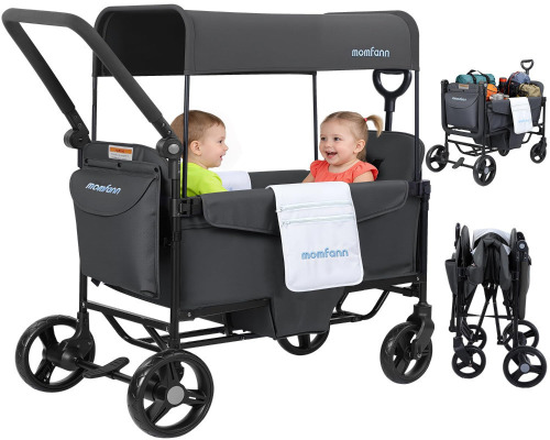 MOMFANN Wagon Stroller for 2 Kids, All-Terrain Foldable Baby Wagon, Gray | Adjustable Push & Pull Handle, 5-Point Harness, Removable Canopy, Footwell & Large Storage Bag New In Box $299