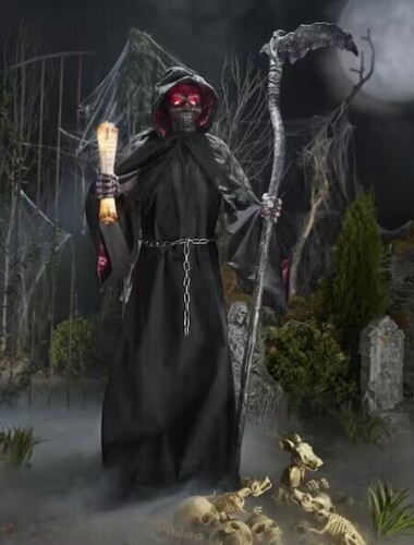 Home Accents Holiday 7.5 FT Grave & Bones Animated LED Fiery Reaper New In Box $299