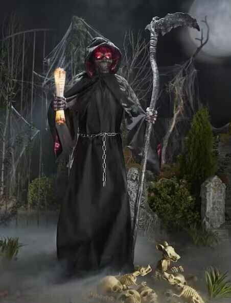 Grave Animation Home Accents Holiday 7.5 FT Grave & Bones Animated LED Fiery Reaper New ...