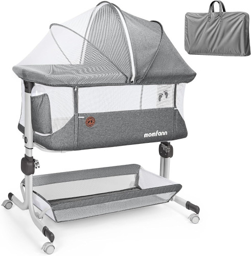 MOMFANN Baby Bassinet Bedside Sleeper, Upgraded Stability Bedside Crib with Full Mesh Sides, Soft Sheet, 6-Height Adjustment, Storage Basket, Easy Folding Portable Bassinet for Newborns, Gray New In Box $299