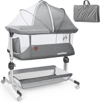 MOMFANN Baby Bassinet Bedside Sleeper, Upgraded Stability Bedside Crib with Full Mesh Sides, Soft Sheet, 6-Height Adjustment, Storage Basket, Easy Folding Portable Bassinet for Newborns, Gray New In Box $299
