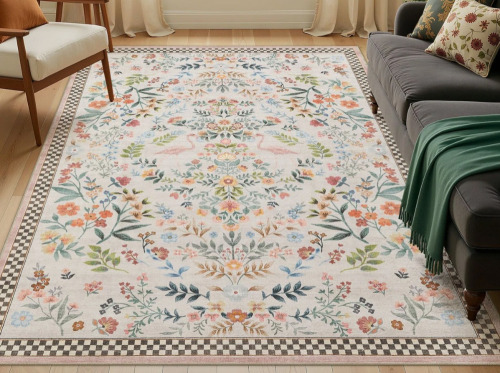 Dakota Fields 5' x 7' Washable Farmhouse Floral Area Rug with Non-Slip for Bedroom Nursery Living Room Decor-Pink New In Box $199