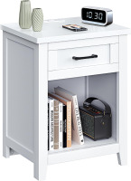 Decofy Farmhouse Nightstand with Charging Station & Large Storage, Modern End Tables with Outlets, USB Ports and Type-C Ports, Easy Assembly for Bedroom (Pure White) New In Box $199
