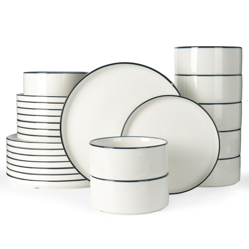 Birch Lane&trade; Jade Plates And Bowls Set, 24 Piece Dinnerware Set, Set For 8, White New Open Box $199