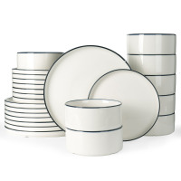 Birch Lane&trade; Jade Plates And Bowls Set, 24 Piece Dinnerware Set, Set For 8, White New Open Box $199