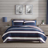 Nautica - Twin 2-Piece Quilt Set, Super Soft Reversible Bedding with Matching Sham, Striped Home Decor (Wesley Navy, Twin) New In Box $99