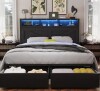 Ivy Bronx Queen Farmhouse Bed Frame with LED Charged Bookcase Headboard and Storage Drawers, No Box Spring Needed New in Box $599