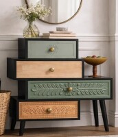 Ophalia & Co Cayden Farmhouse 4-Drawer Rustic Natural Wood Accent Chest,Handcrafted Cabinet New in Box $699