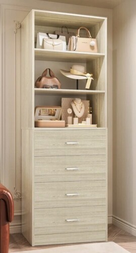Latitude Run Betton Danniele Closet System with 4 Wood Drawers, Closet Organizer in Washed Oak New Shelf Pull $299