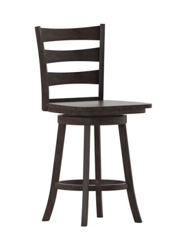 Flash Furniture Liesel Commercial Grade Wooden Classic Ladderback Swivel Counter Height Barstool with Solid Wood Seat, Gray Wash Walnut New in Box $299