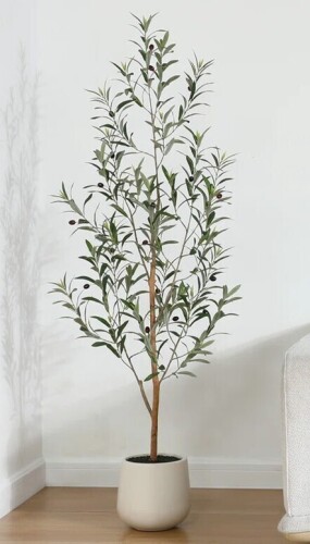 Primrue 6 ft. Adcock Artificial Olive Tree with Natural Wood Trunk in White Planter New In Box $199