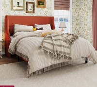 Mercury Row Bowdoin Queen Modern Linen Upholstered Wingback Platform Bed with Wooden Slats in Burnt Orange New in Box $1199