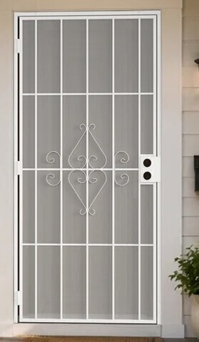 Jubest 36 in. x 80 in. Universal/Reversible Powder Coated White Surface Mount Outswing Steel Security Door with Expanded Metal Screen in White New Shelf Pull $499