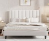 Mercer41 Stauton Full Size Upholstered Platform Bed with Velvet and Striped Headboard in White New Open Box $499