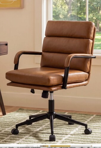 AllModern Anagrace Leather Upholstered Swivel Tilt Task Office Chair in Camel New in Box $499