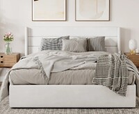 Latitude Run Braya Full Size Hydraulic Lift Up Storage Upholstered Platform Bed in White New in Box $799